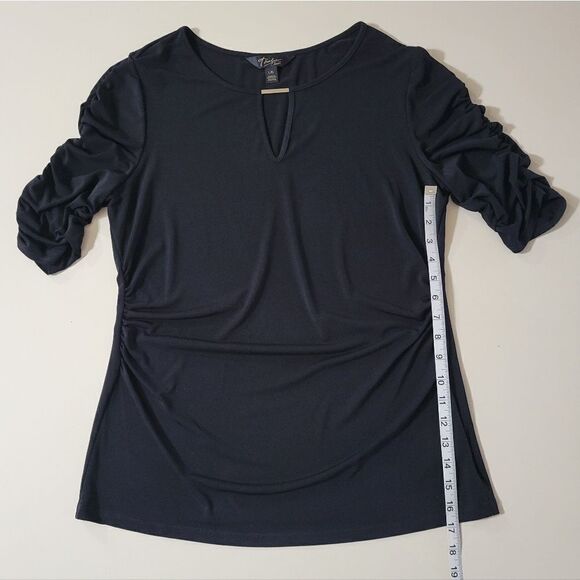 Thalia Sodi Women's Black Elbow Sleeve Keyhole Top - Picture 7 of 12